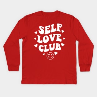 Self Love Club Aesthetic Words on Back Print - Anti Valentines Day White Kids Long Sleeve T-Shirt